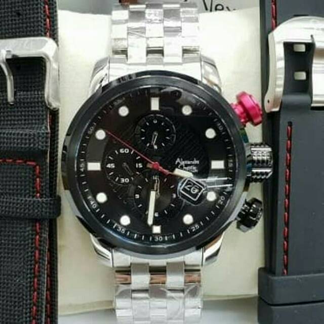 ALEXANDRE CHRISTIE AC6163MC AC 6163 MC SILVER BLACK JAM TANGAN PRIA ORIGINAL