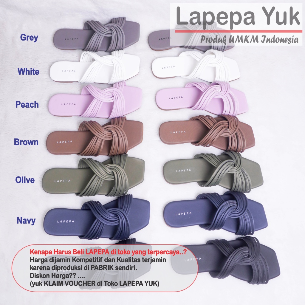 LAPEPA YUK - Sandal Wanita Teplek KAILA ALL COLOR Sendal Cewek Flat Kasual Model Silang 2 Unik Size 36 37 38 39 40 Lucu Jalan Casual Santai Rumah Slop Warna Hitam Putih Sandals Pergi Selop Premium Original Kekinian Terbaru Shoes Mall Official Store