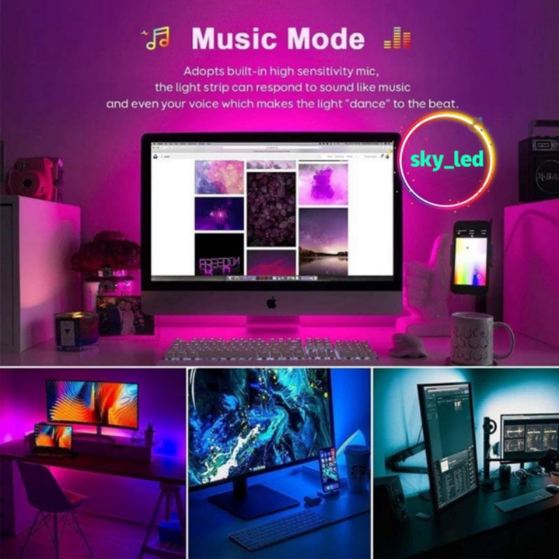 LAMPU LED  STRIP 5050 10m RGB REMOT SENSOR MUSIC  IP68 10M AC 220V + ADAPTOR + REMOTE 5050 (LAMPU TIKTOK)
