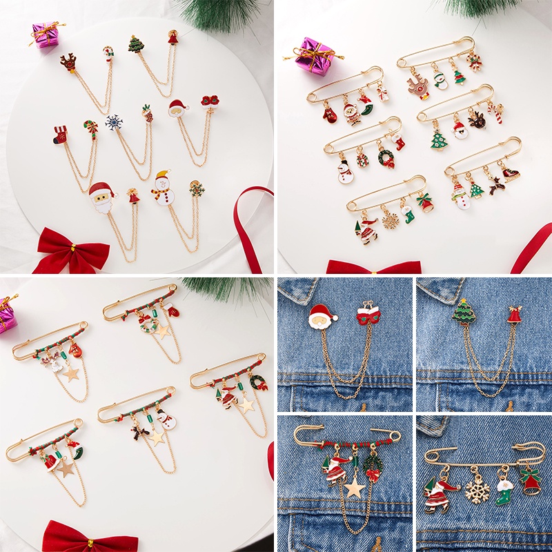 Bros Rantai Ganda Bentuk Kepala Rusa Tongkat Jalan Santa Bell Bahan Alloy Untuk Hadiah Natal