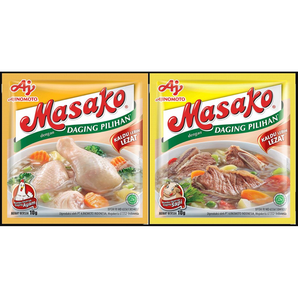 Masako Rasa Ayam &amp; Masako Rasa Sapi 10 Gram 1 Renceng 12 Saset