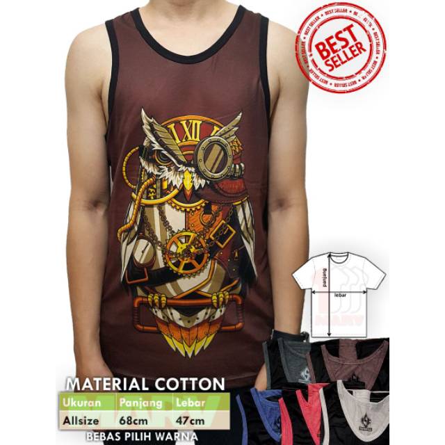 KAOS Singlet 3D Full Print Cotton Pakaian Dalaman Cowok Atasan Dalam Santai Burung Hantu