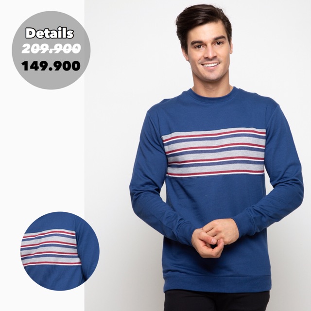 Details Sweater Pria Stripe Biru