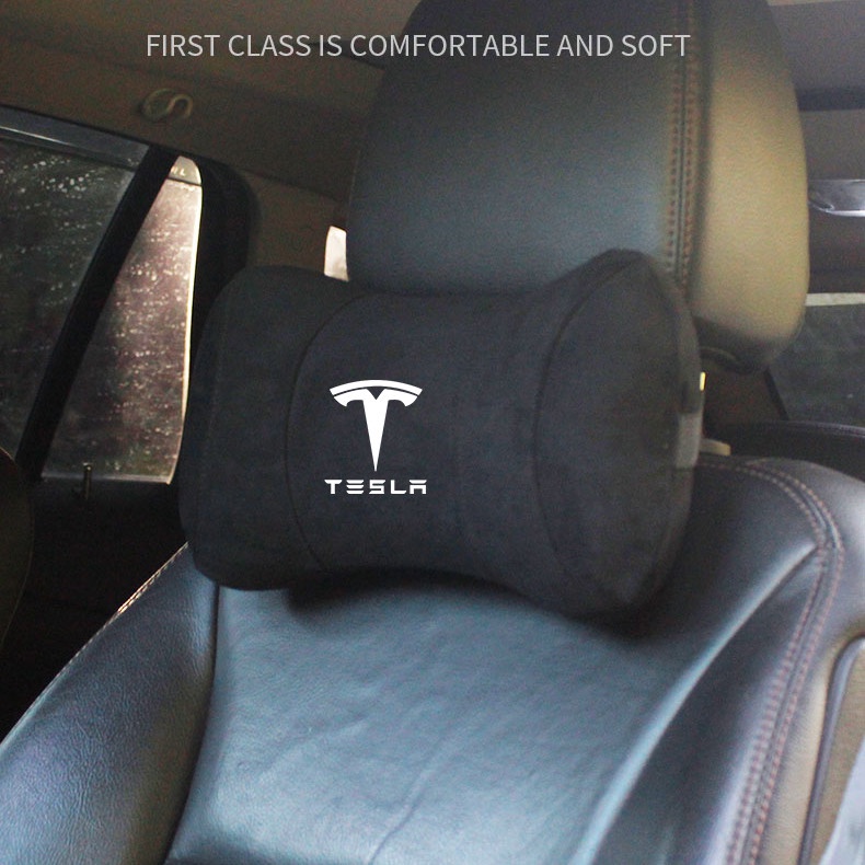 G-club Bantal Leher Bahan Kulit Rusa Memory Foam Untuk Headrest Mobil Tesla