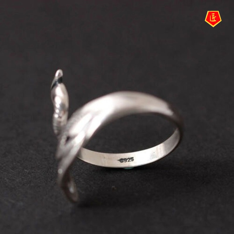 [Ready Stock]Creative Retro Winding Silver Black Peacock Ring