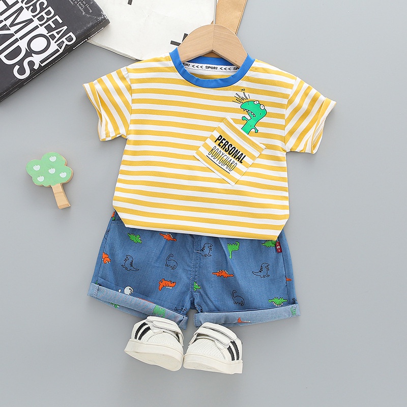 babyfit BODYGUARD baju anak cowok setelan dino celana jeans pendek import