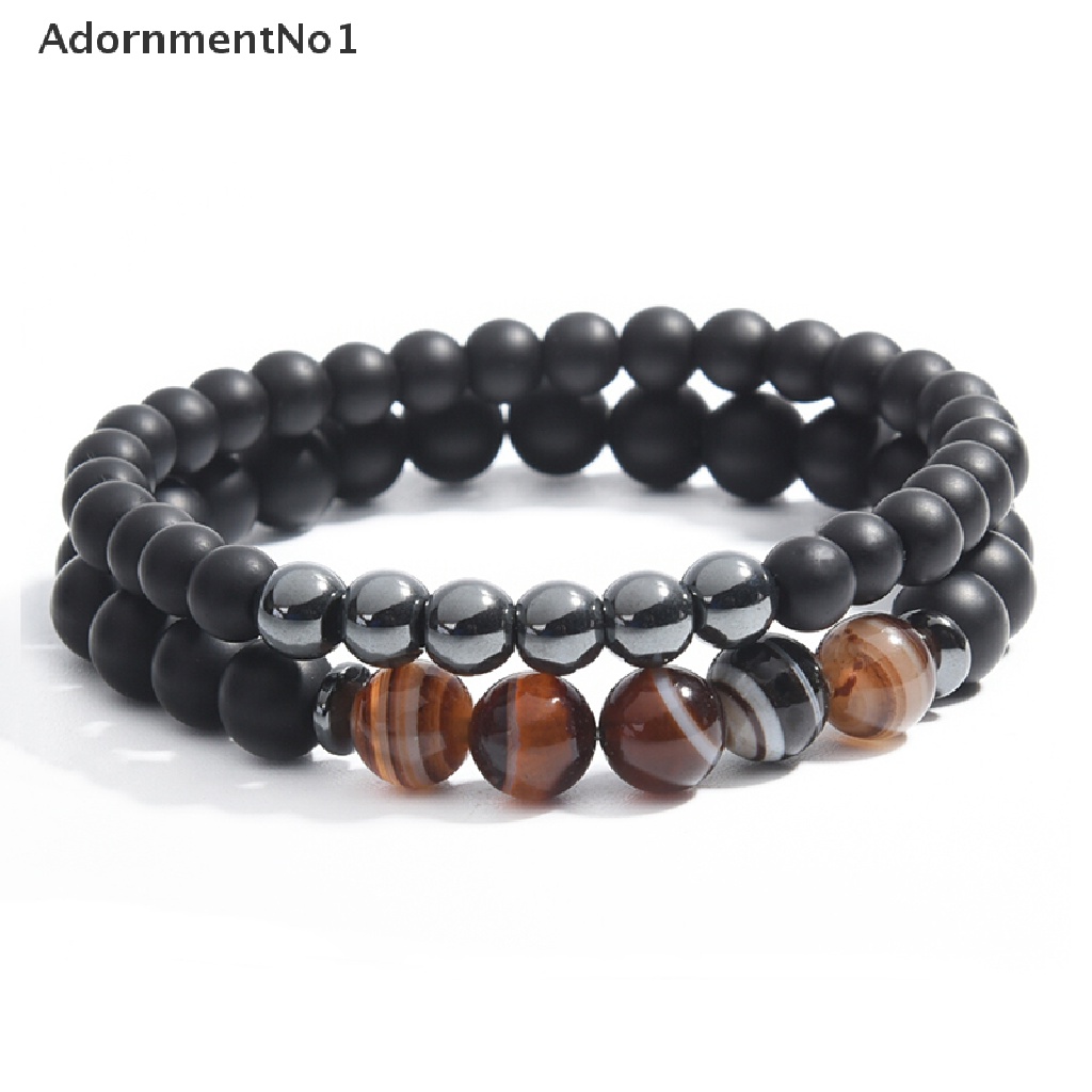 (AdornmentNo1) 2pcs / set Gelang Tangan Manik-Manik Batu Mantra Hitam Untuk Pria / Wanita