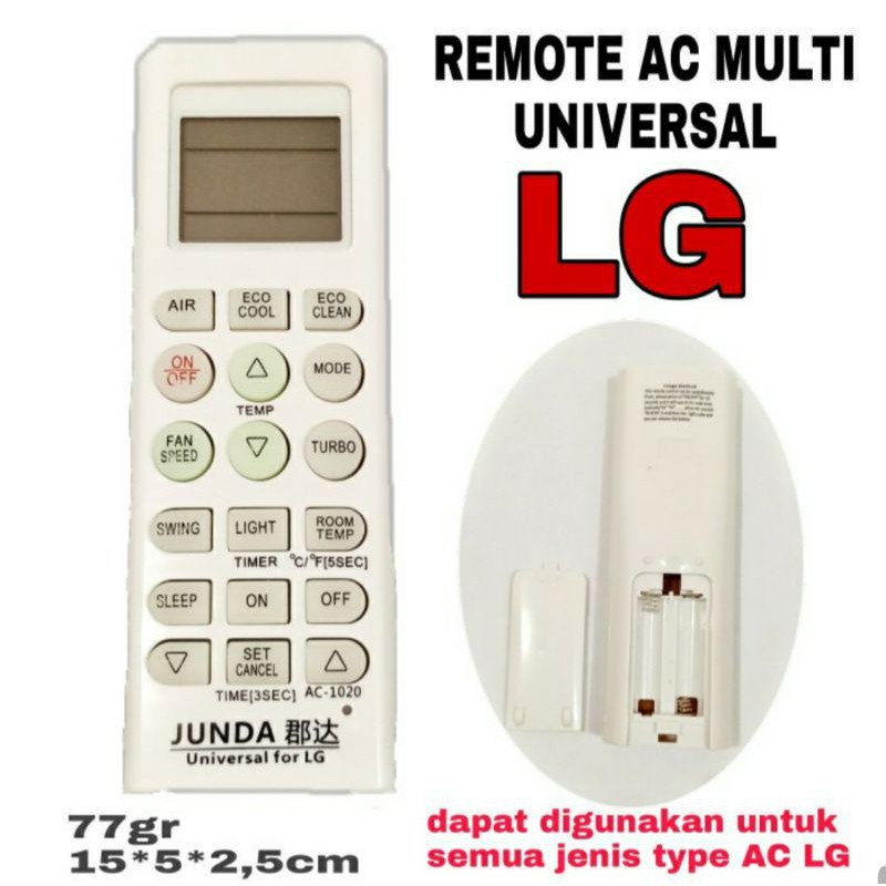 Remote AC Multi Universal LG / Remot Ac LG Junda AC - 1020