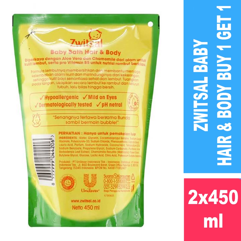 Bisa COD [ Buy 1 Get 1 ] Zwitsal Baby Bath Hair And Body Sabun Mandi Shampo Bayi Natural Aloe Vera 2x 450Ml