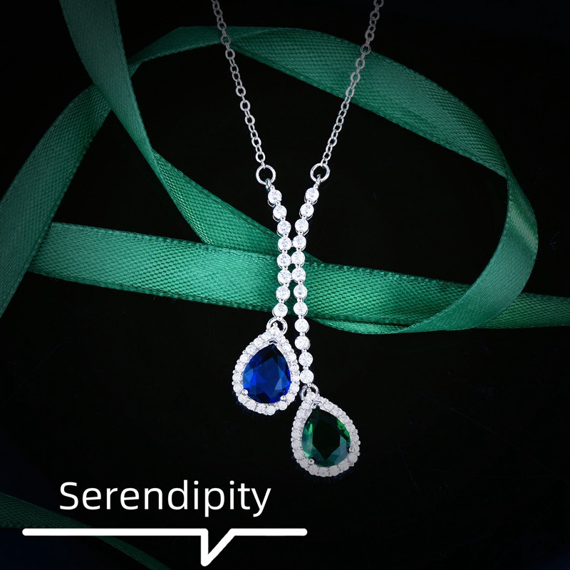 Kalung Wanita Dengan Liontin Sapphire Dan Emerald Bahan Zircon Untuk Pesta Pernikahan