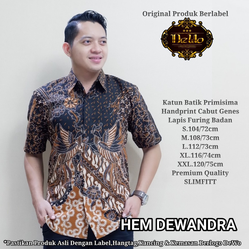 DEWANDRA Kemeja Batik Pria Lengan Pendek Katun Halus FULL FURING Dewo