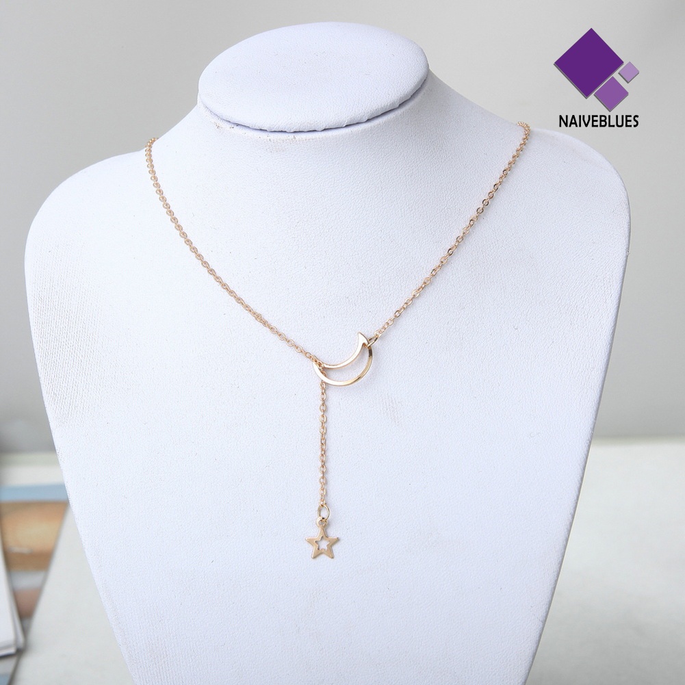 Kalung Choker Liontin Bulan Bintang Model Simple Untuk Wanita