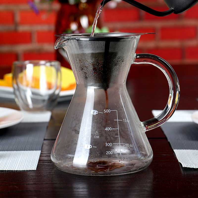 Pitcher V60 Dripper Espresso Maker Teko Kopi Kaca Dengan Saringan Stainless 500ml