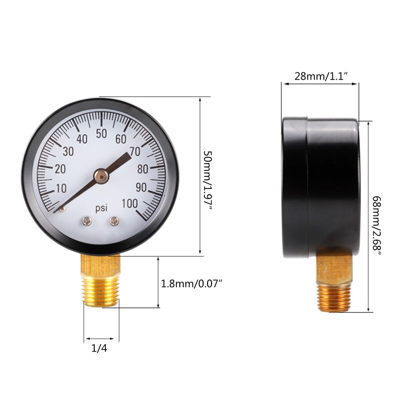 Alat Pengukur Tekanan Rendah Skala 0-100 Psi 1 / 4 &quot;