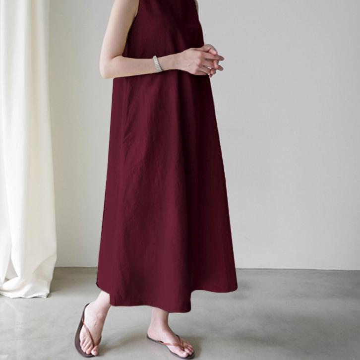 Terbaik.. ZANZEA Women Round Neck Sleeveless With Pockets Swing Dress