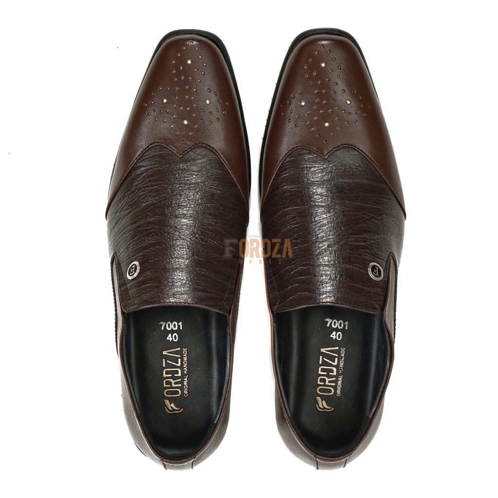 Sepatu Pantofel Pria Formal Wingtip Kulit Asli Dark Brown Original Fordza F7001