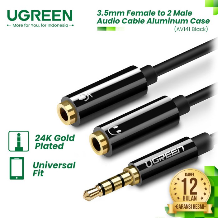 UGREEN Splitter Aux Audio 3.5mm to Mic + Audio Female - AV141