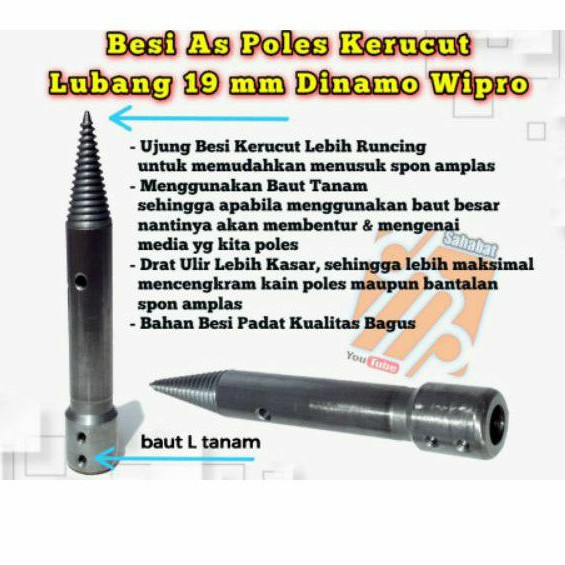 As Poles Kerucut Lubang 19mm Untuk Dinamo Wipro dll