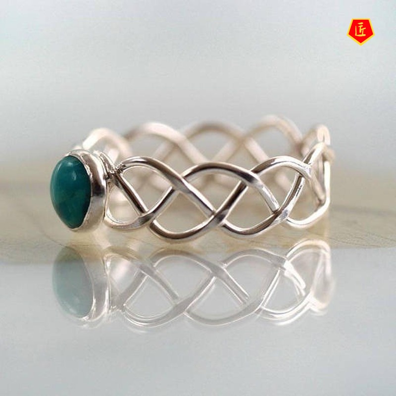 [Ready Stock]Turquoise Twist Ring Female Creative 14K Gold