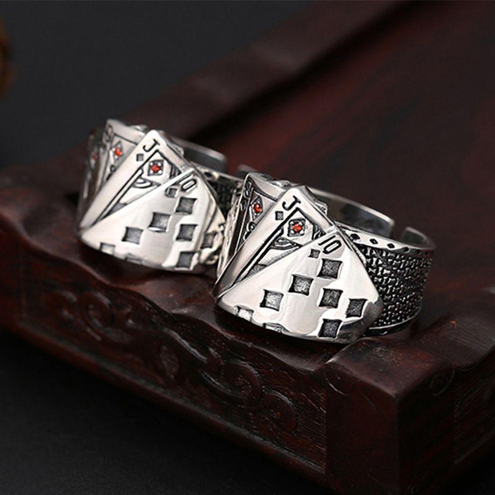 NEEDWAY Cincin Pria Keren Retro Wanita Gaya Korea Cincin Laki Geometris Lebar Pria Pembukaan Cincin