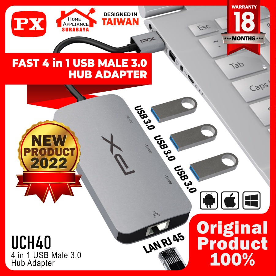 Hub Converter USB 3.0 to USB 3.0 LAN MacBook Laptop 4 in 1 PX UCH40