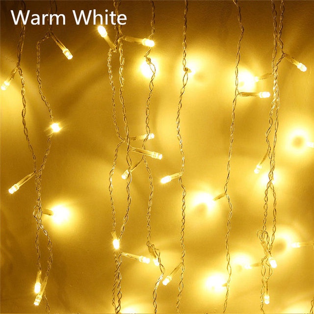 3.5M / 5M Christmas LED Iciclelights Outdoor Decoration Droop 0.4-0.7m Curtain Icicle String Lights/8 Modes AC 220V Garden Street Outdoor Decorative /Clear Wire Warm White LED String Decor for Christmas/Thanksgiving/Halloween/Party Backdrops Decorations