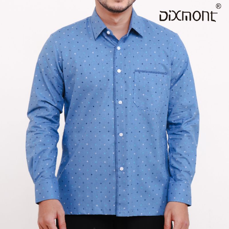 Dixmont Kemeja Pria Basic Formal Motif Lengan Panjang Hem ML01521