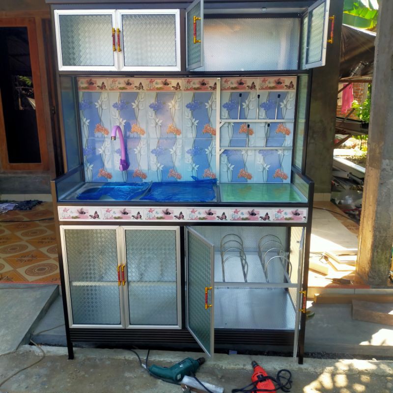 rak cuci piring / lemari dapur kitchen island/ rak piring aluminium jumbo panjang 2 MTR/ rak dapur m