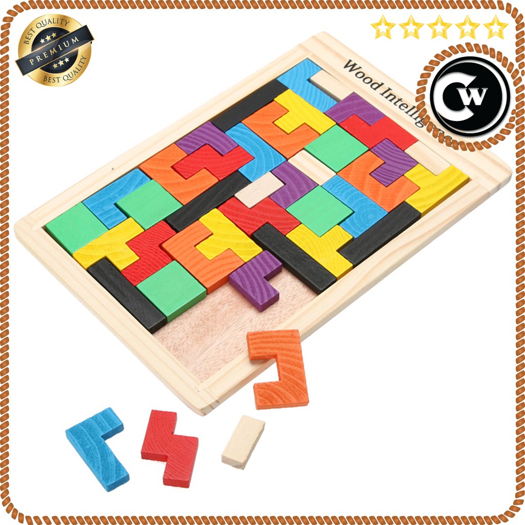 COD - Mainan Anak Puzzle Tangram Tetris Mainan Edukasi Kreatifitas Anak - Multi-Color