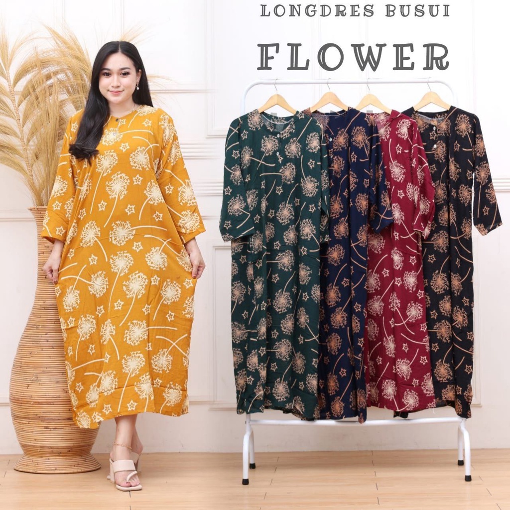 LONGDRESS CABUTAN CINCIN LENGAN PANJANG DASTER PANJANG KANCING DEPAN BUSUI DASTER ADEM MURAH GRIYA BATIK-LD FLOWER
