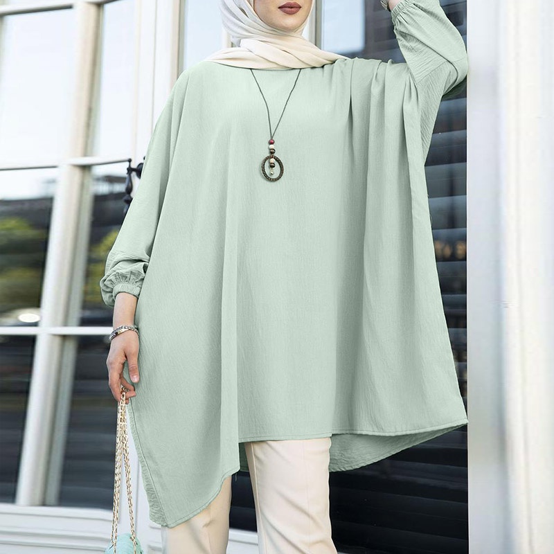 ZANZEA Women Fashion Casual Full Sleeve  Solid Color Irregular Hem Retro Muslim Blouse