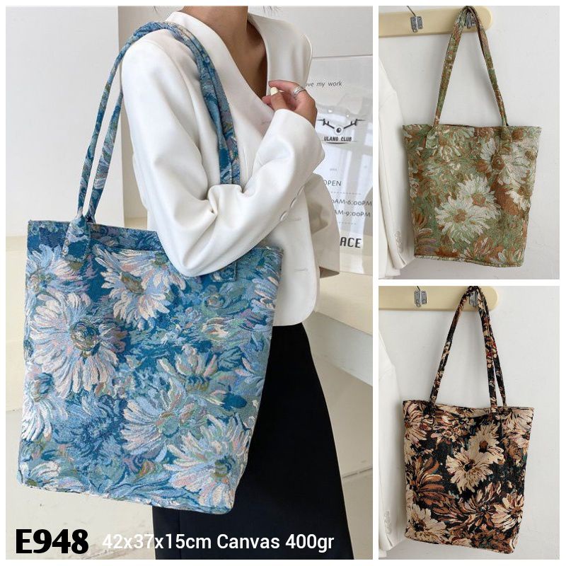 Gij. Tas Bahu Besar ToteBag Wanita Import Resleting TOTE SHOPPER BAG E948 E5682 1kg3 FLORAL BURBERRY