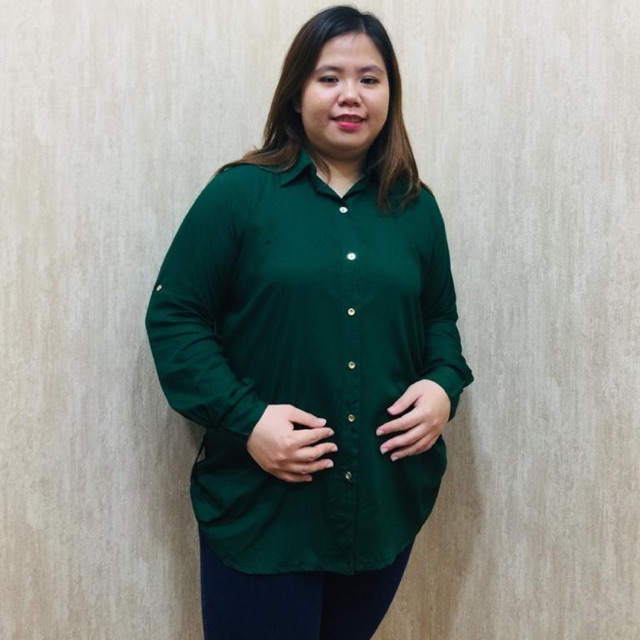 Rayon Basic Adem Polos Kemeja Wanita Terlaris Bestseller Hijau Botol M-L, XL, XXL, XXXL