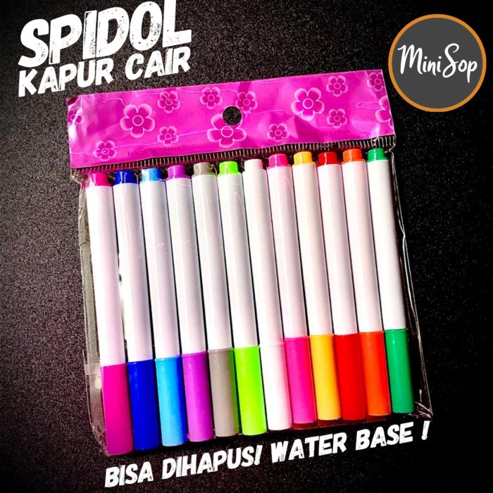 

Code ID SPIDOL KAPUR CAIR LIQUID CHALK WATER BASE 12 SET WARNA ,m@