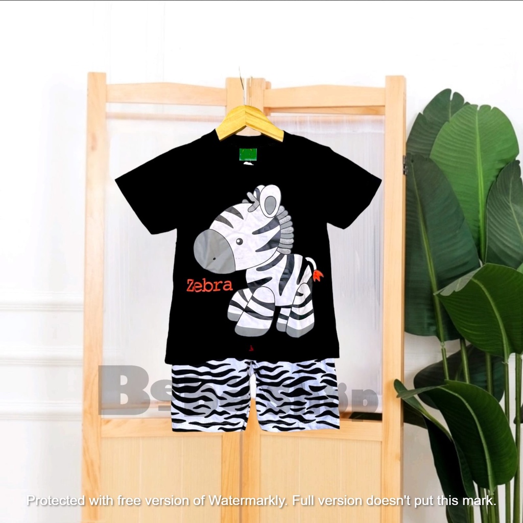 Setelan baju anak karakter zebra bahan katun usia 1 sampai 10 tahun
