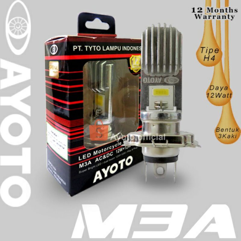 LAMPU LED AYOTO H4 100% ASLI  UNTUK MOTOR VIXION,  SCOOPY FI,  CB150