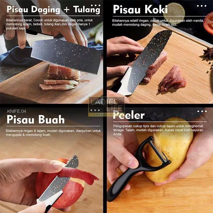 LT- [350 GR] PISAU SET 5 IN 1 KERAMIK / PISAU SET KERAMIK DENGAN KARDUS