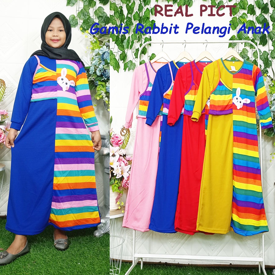 GAMIS KELINCI RABBIT PELANGI ANAK 6-12tahun CARLINAFASHION