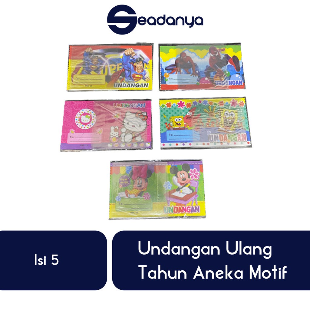 

Kartu Undangan Ulang Tahun Aneka Motif Cartoon/Kartun 1pack Isi 5 Lembar - Happy Birthday Card