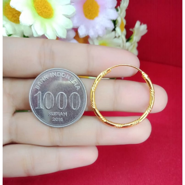 Anting kolong emas muda aksesoris perhiasan wanita dewasa emas muda kadar 35%