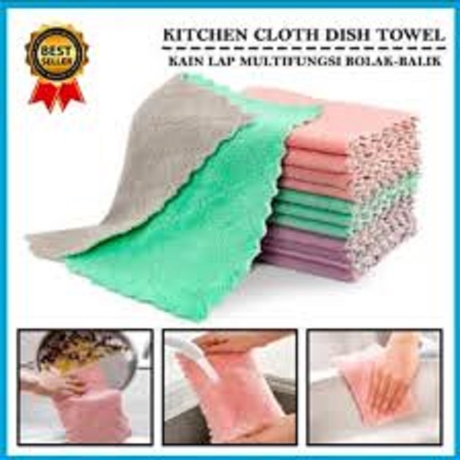 Kain Lap Piring Anti Minyak Kain Dapur Microfiber Bahan Coral Fleece