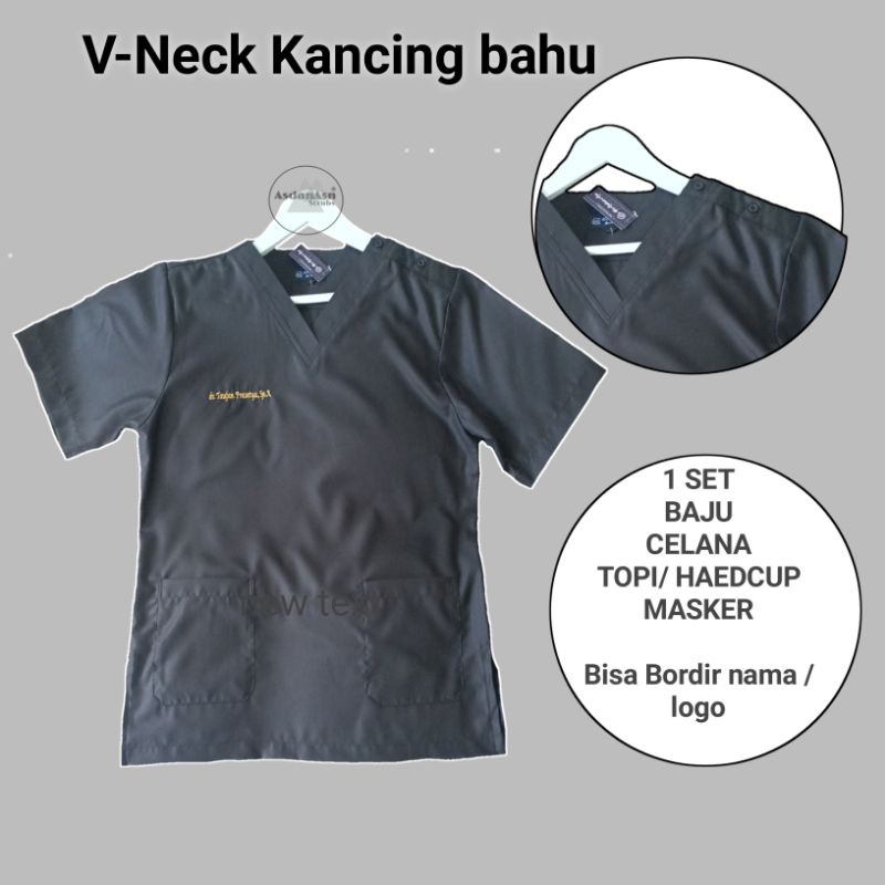 [V.Neck kancing bahu] Baju jaga, Baju ok, baju scrubs, baju dokter,  Baju perawat,  baju bidan