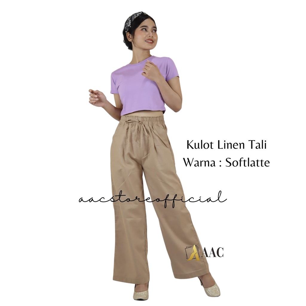 Highwaist Kulot Linen Rami Premium Pinggang Tali