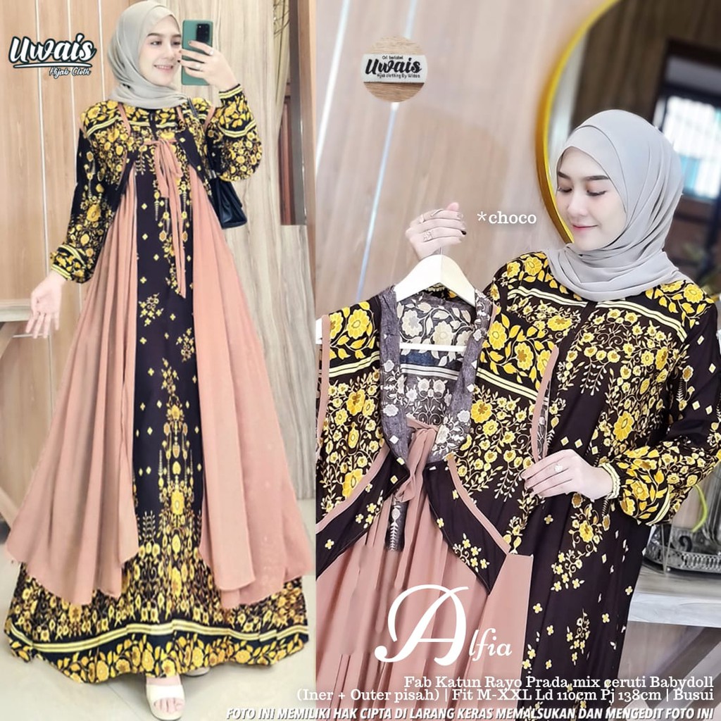 (ORI UWAIS) Alfia Set by Ori Uwais Hijab “Setelan Gamis LD 110 cm Inner + Outer Muslimah Rayon Prada