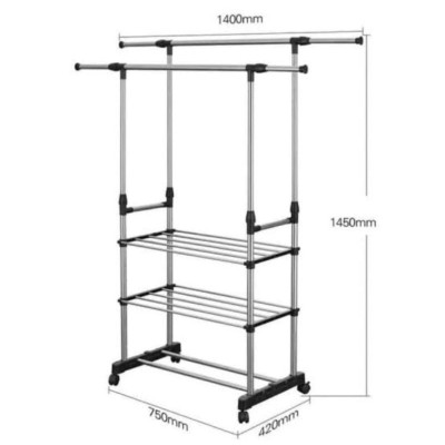 Triple Pole Clothes Rak, Stand Hanger