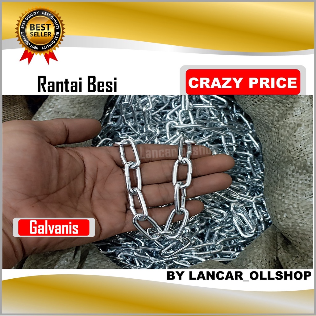 Rantai Kapal 1/8 3 MM / Rantai Besi Kecil 3 MM /  Harga Rantai Kapal Besi Meteran / Rantai Besi Galvanis 3 mm/Rante Besi 3 mm Eceran per 1 Meter