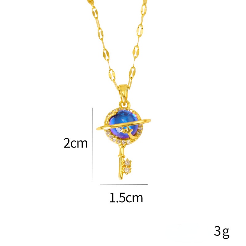 Perhiasan Liontin Lapis Emas Asli Kadar 375 Bentuk Kelinci Aksen Zirkon Starry Sky Biru Untuk Wanita