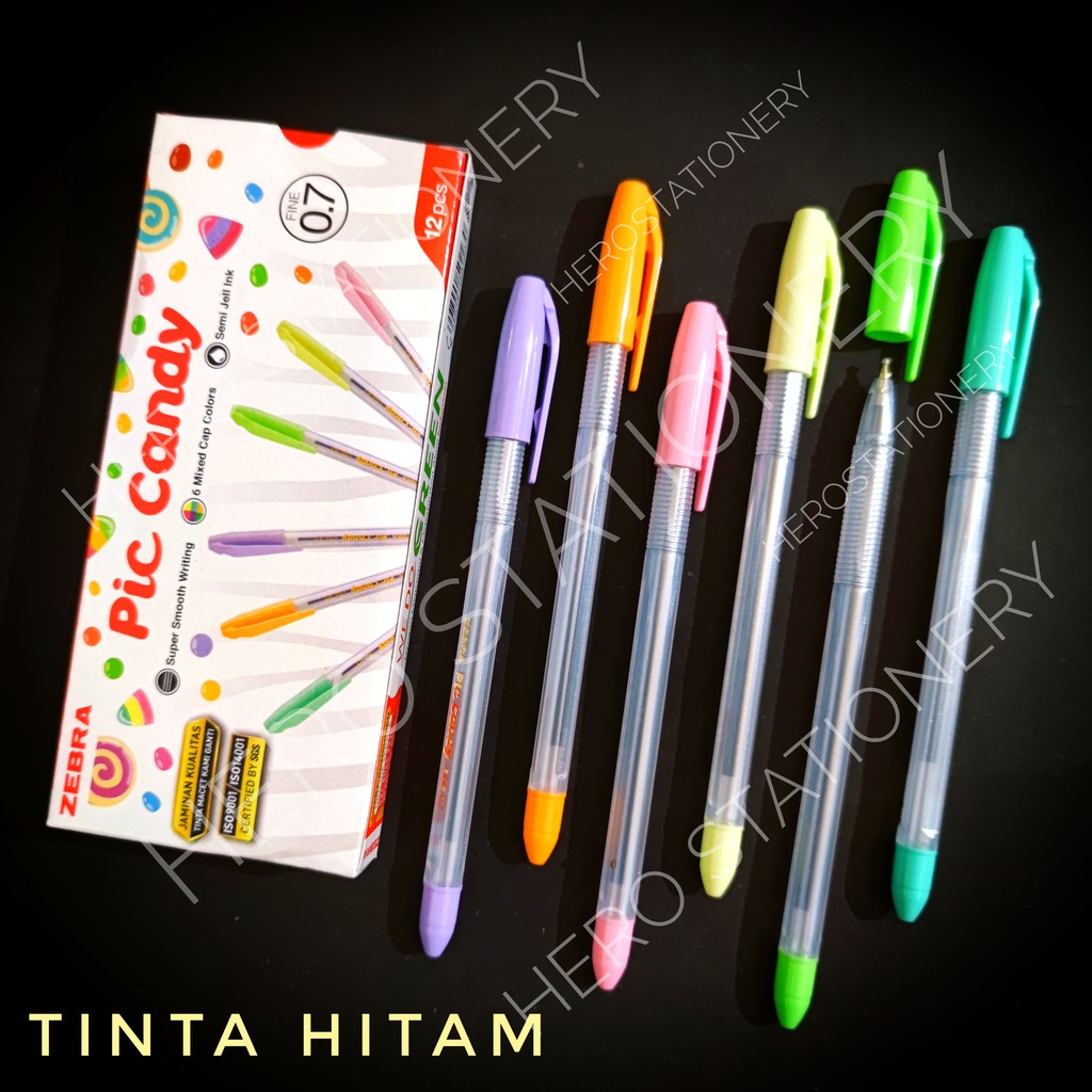 

Zebra ballpoint pen semi gel pic candy 0.7 mm tinta hitam . 12 unit