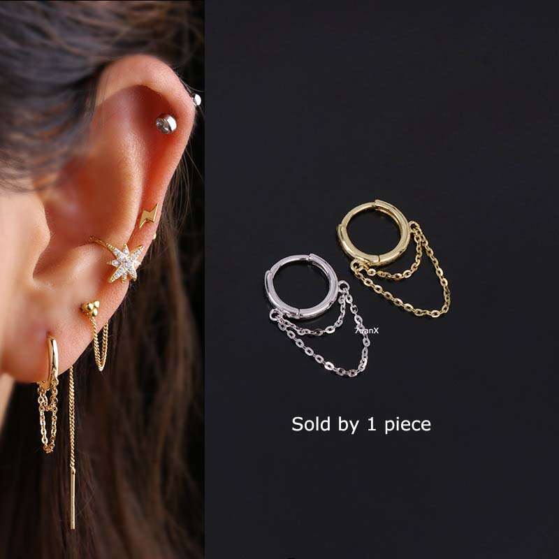 1 Pc Anting Hoop Rumbai Bahan S925 Sterling Silver Ukuran 8mm