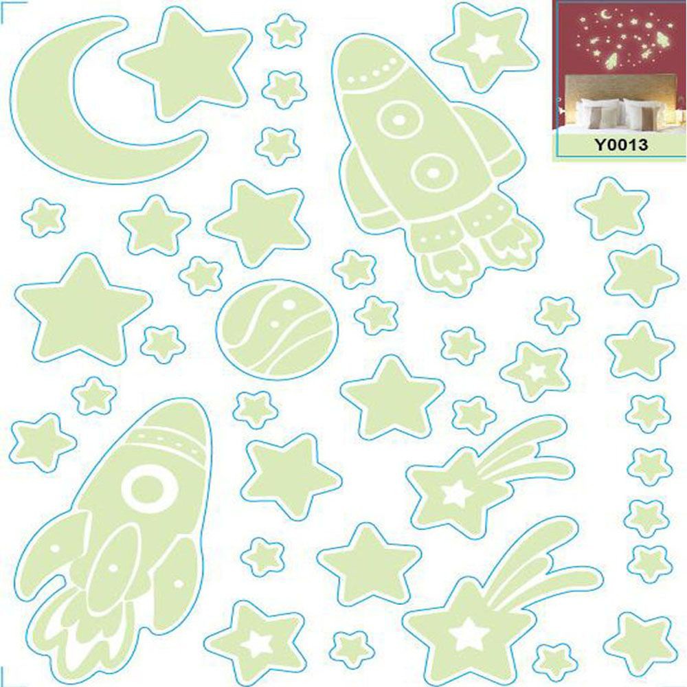 Stiker Dinding Desain Planet Rocket Glow In The Dark Bahan Pvc Untuk Dekorasi Kamar Anak